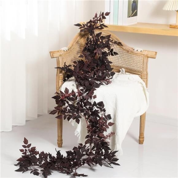 New 2 Pcs Plum Cimicifuga Seeded Garland Fall Leaf Garland Artificial - Picture 6 of 7